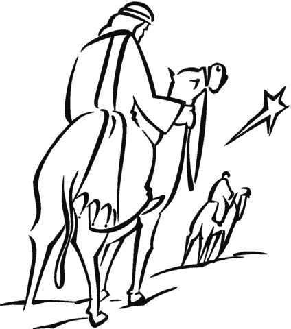 The Magi and the shining star of Bethlehem coloring page